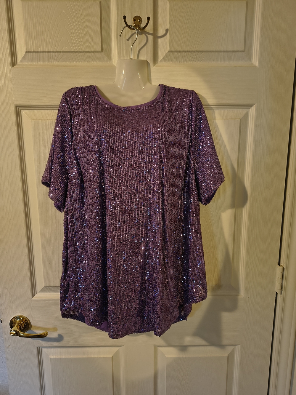 Women's Lavender Sequin Short Sleeve Top
